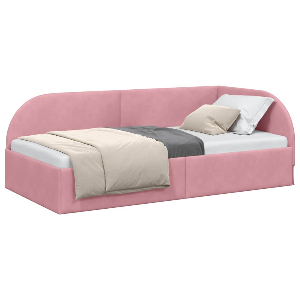 Corner Bed Frame with Headboard Pink 90 x 200 cm Velvet