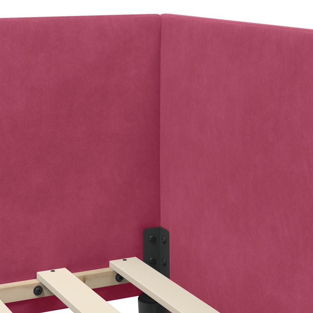 Corner Bed Frame with Headboard Wine red 90 x 200 cm Velvet
