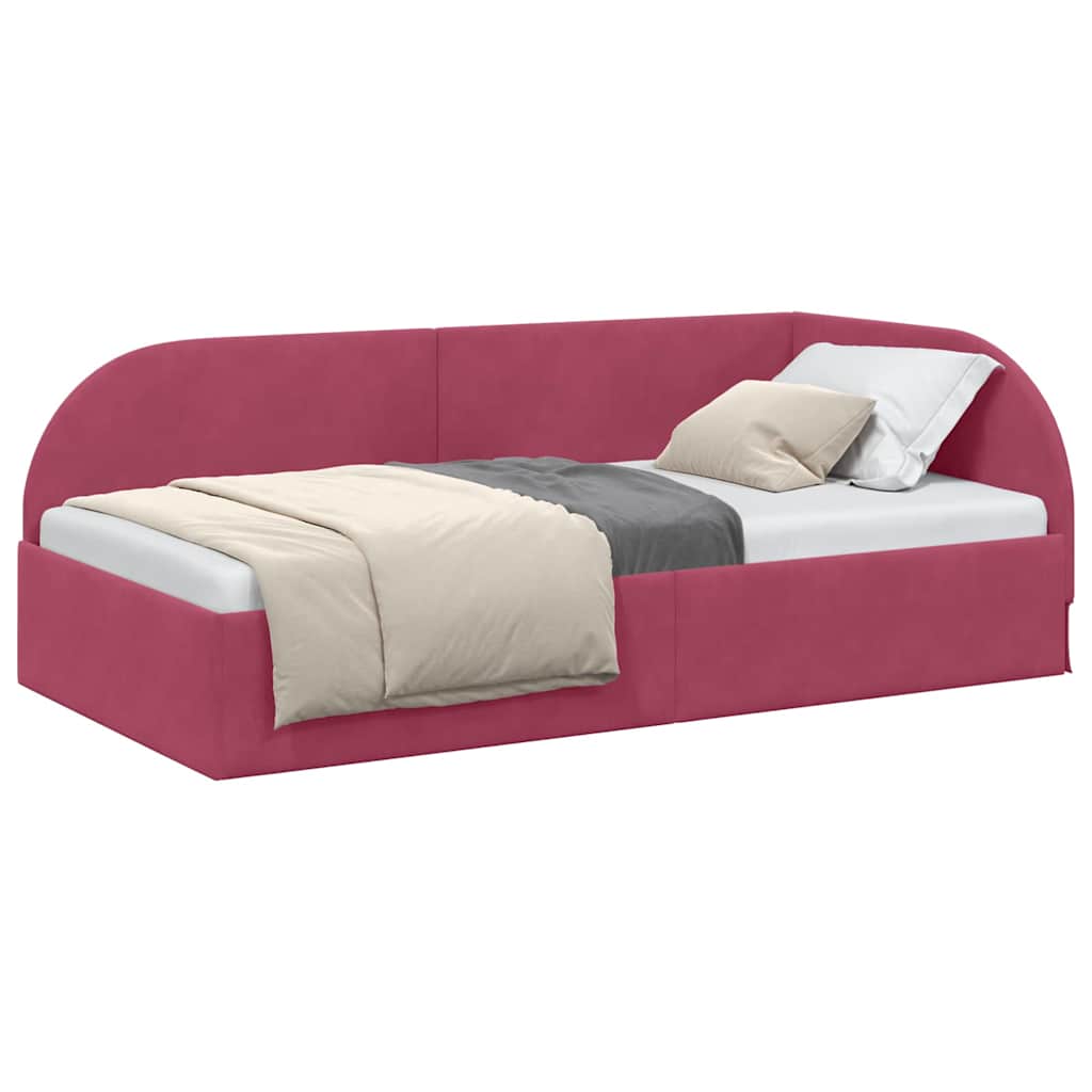 Corner Bed Frame with Headboard Wine red 90 x 200 cm Velvet