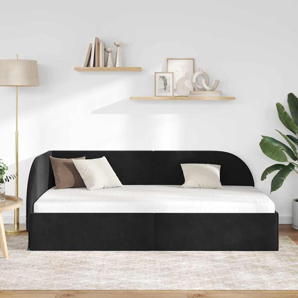 Corner Bed Frame with Headboard Black 90 x 200 cm Velvet