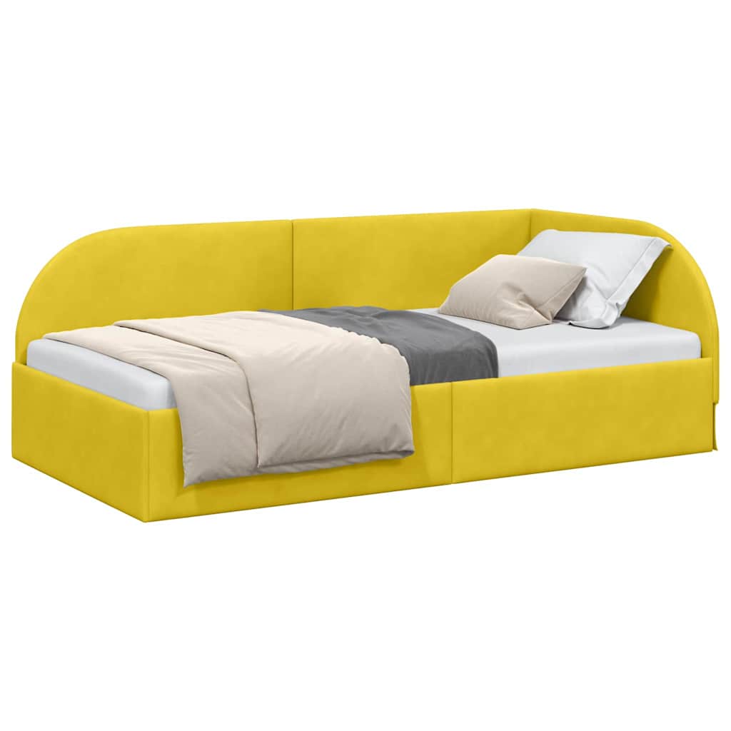 Corner Bed Frame with Headboard Yellow 90 x 200 cm Velvet