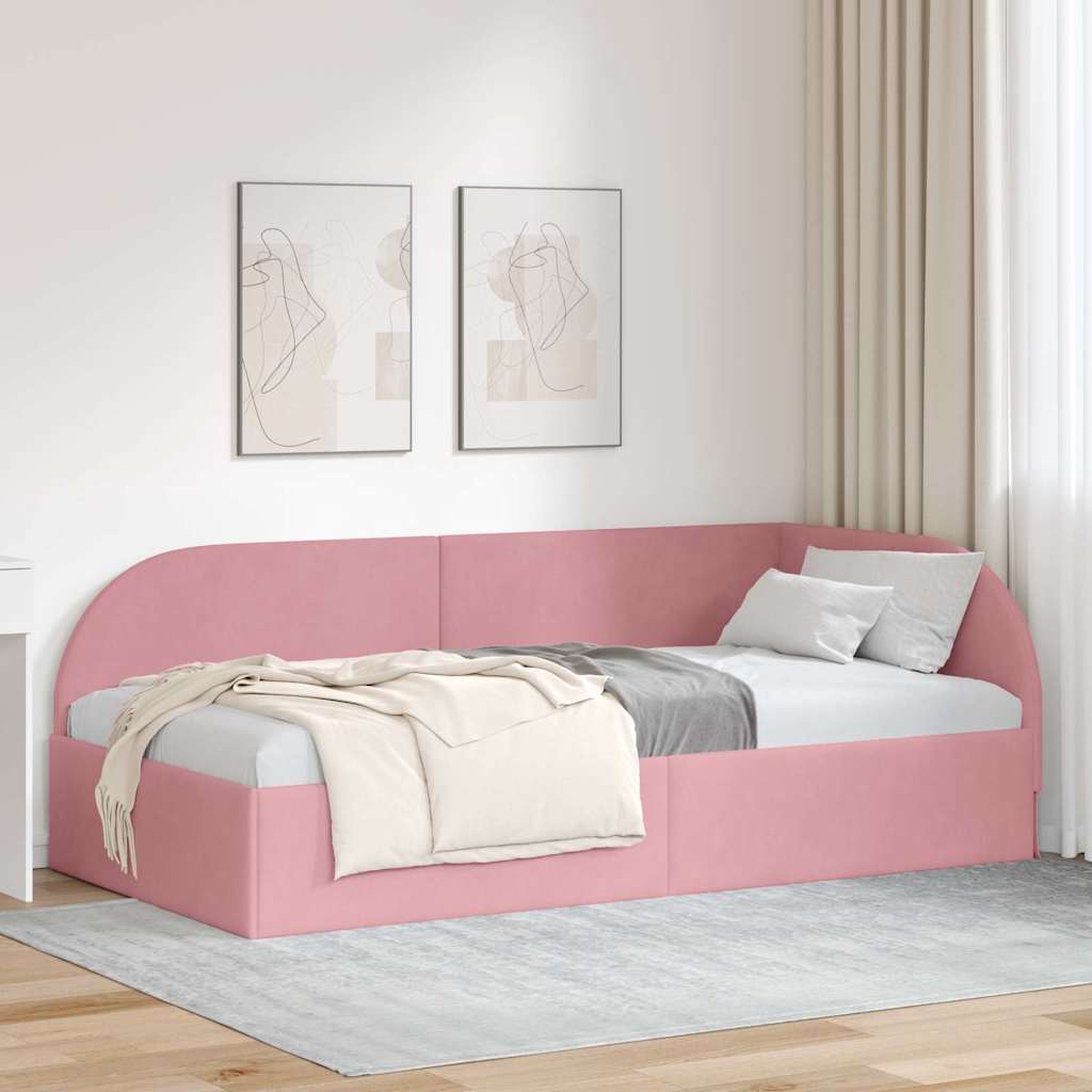 Corner Bed Frame with Headboard Pink 100 x 200 cm Velvet