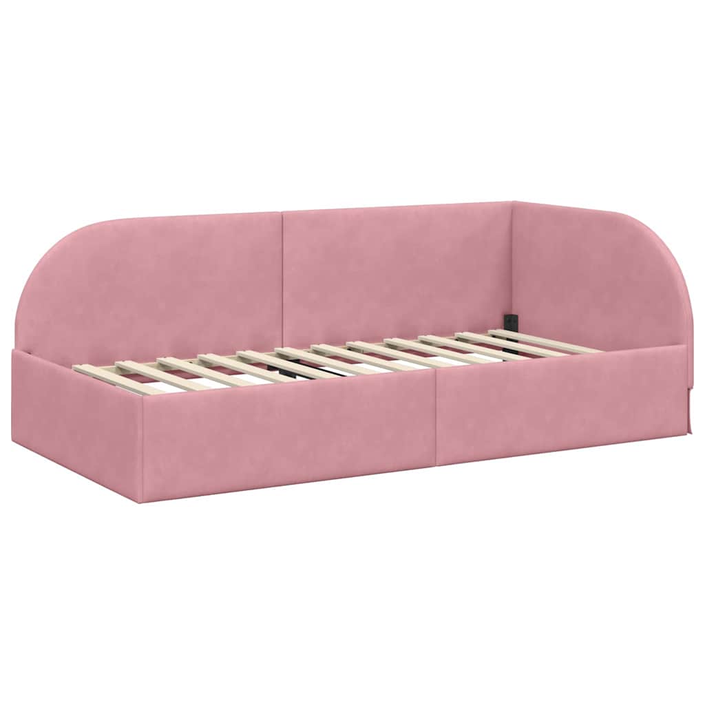 Corner Bed Frame with Headboard Pink 100 x 200 cm Velvet