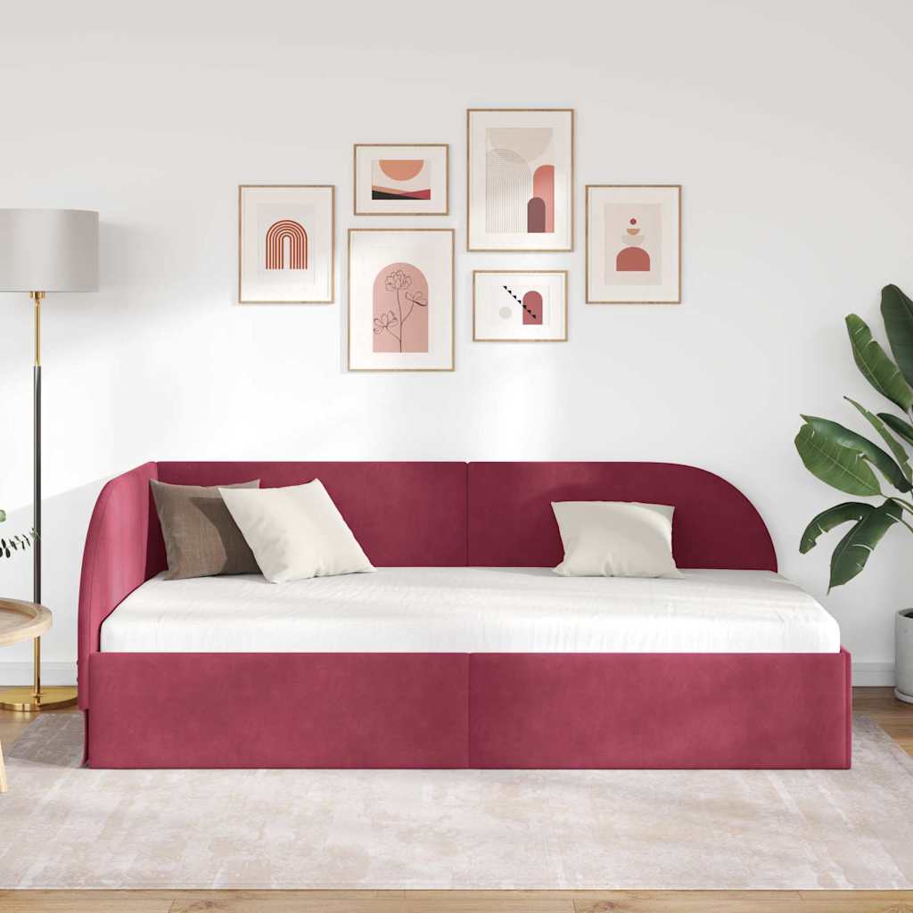 Corner Bed Frame with Headboard Wine red 100 x 200 cm Velvet