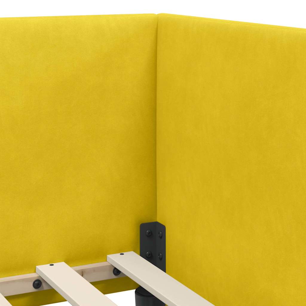 Corner Bed Frame with Headboard Yellow 100 x 200 cm Velvet
