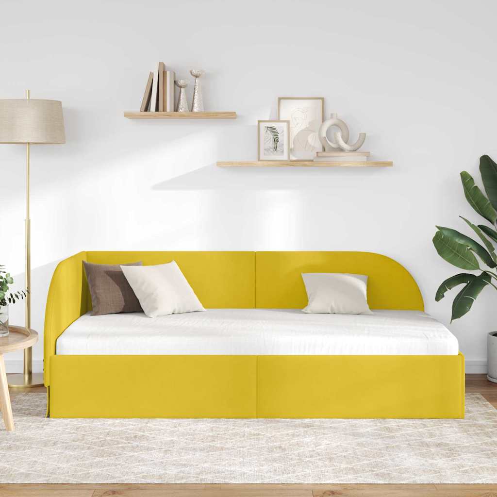Corner Bed Frame with Headboard Yellow 100 x 200 cm Velvet