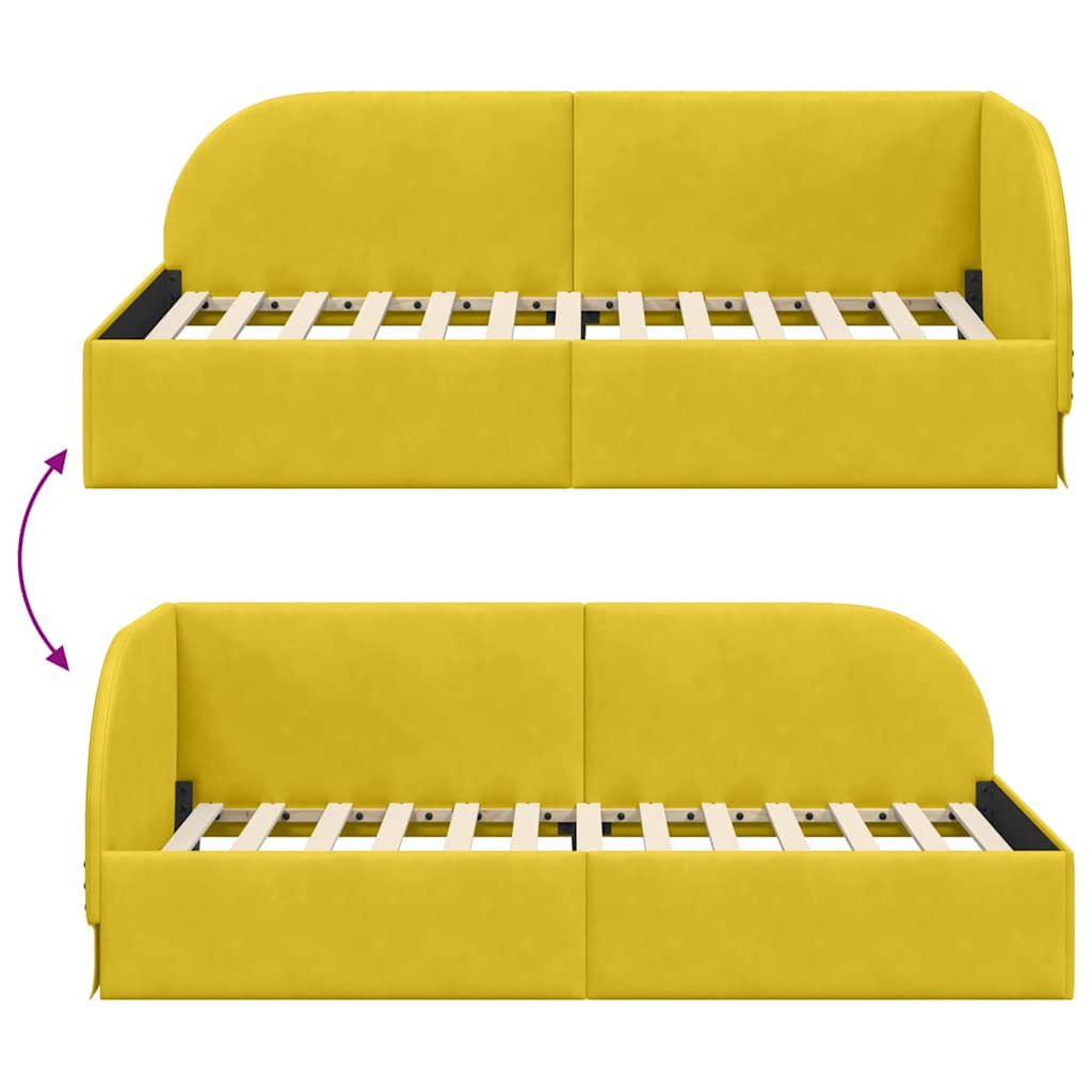 Corner Bed Frame with Headboard Yellow 100 x 200 cm Velvet
