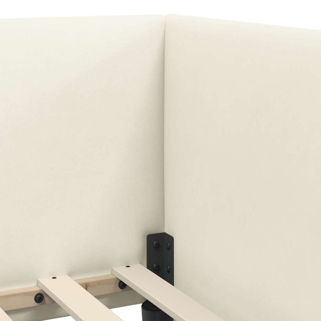 Corner Bed Frame with Headboard Cream 100 x 200 cm Velvet