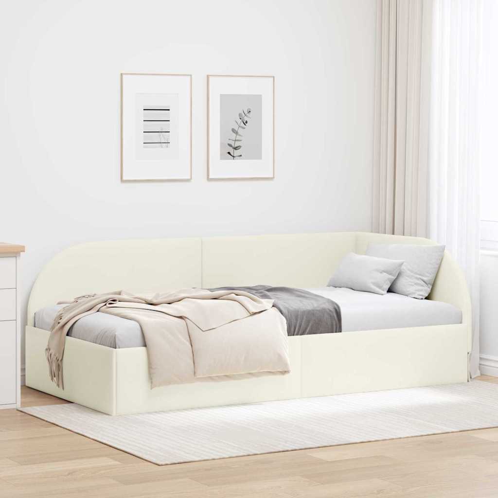 Corner Bed Frame with Headboard Cream 100 x 200 cm Velvet