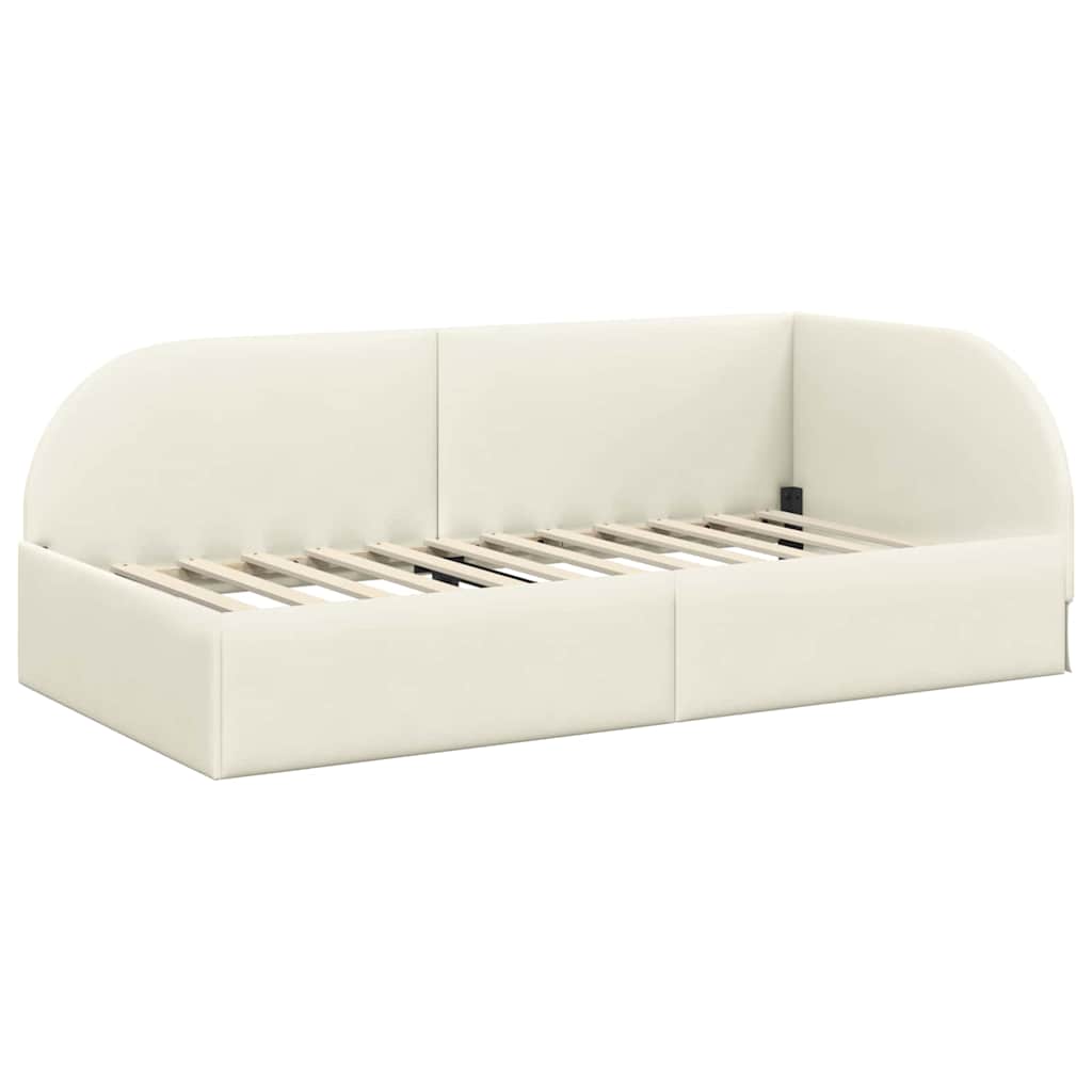 Corner Bed Frame with Headboard Cream 100 x 200 cm Velvet
