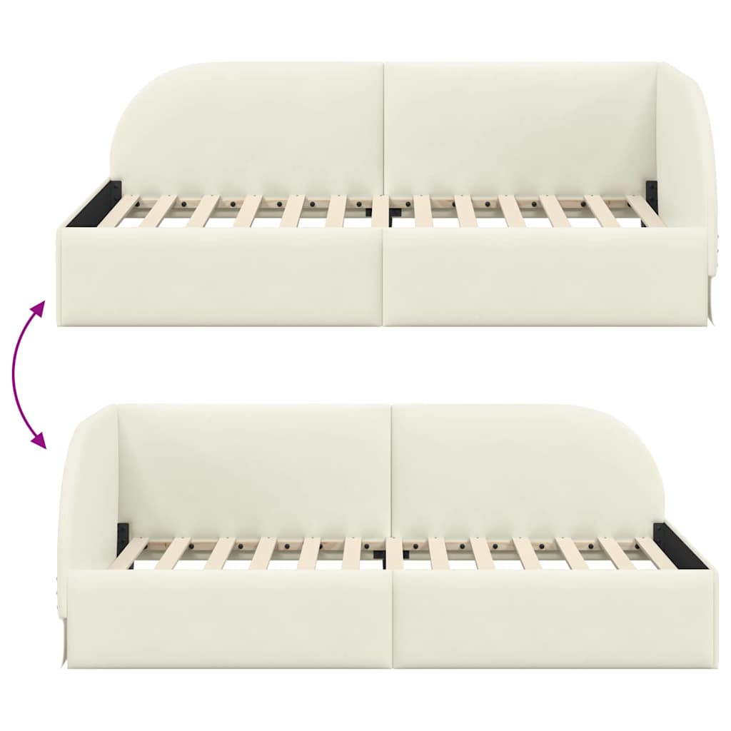 Corner Bed Frame with Headboard Cream 100 x 200 cm Velvet