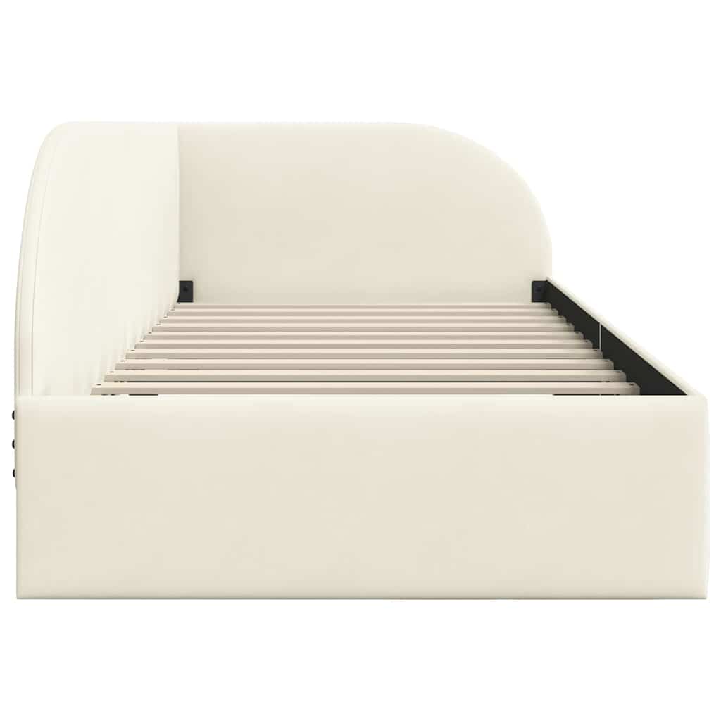 Corner Bed Frame with Headboard Cream 100 x 200 cm Velvet