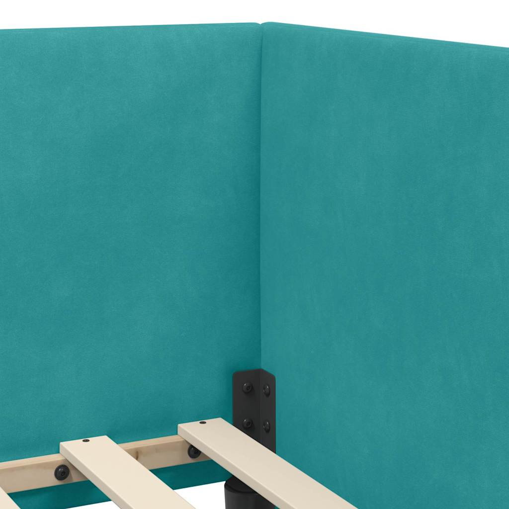 Corner Bed Frame with Headboard Turquoise 100 x 200 cm Velvet
