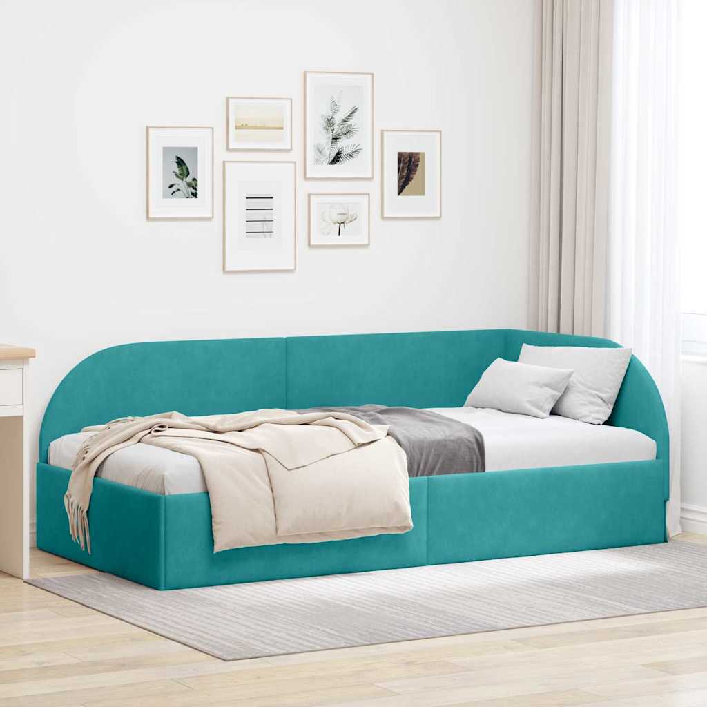Corner Bed Frame with Headboard Turquoise 100 x 200 cm Velvet