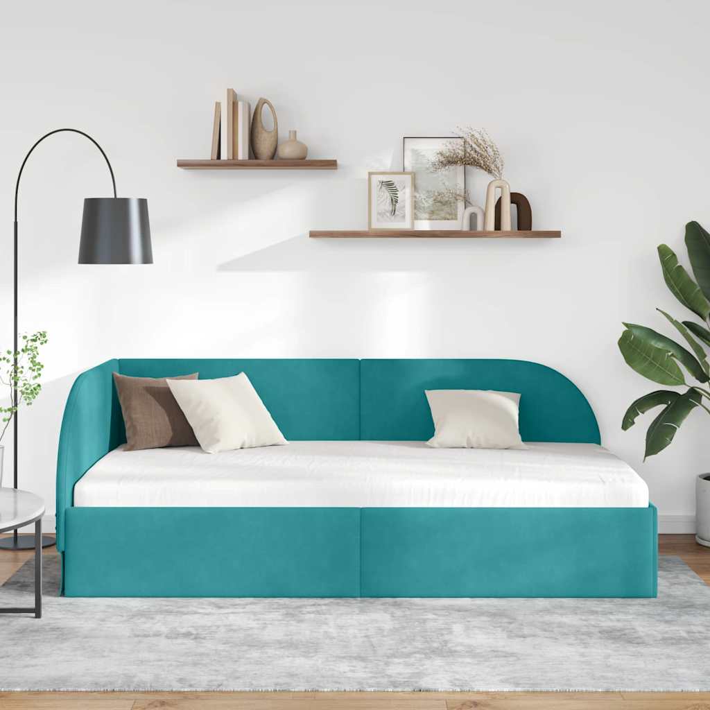 Corner Bed Frame with Headboard Turquoise 100 x 200 cm Velvet