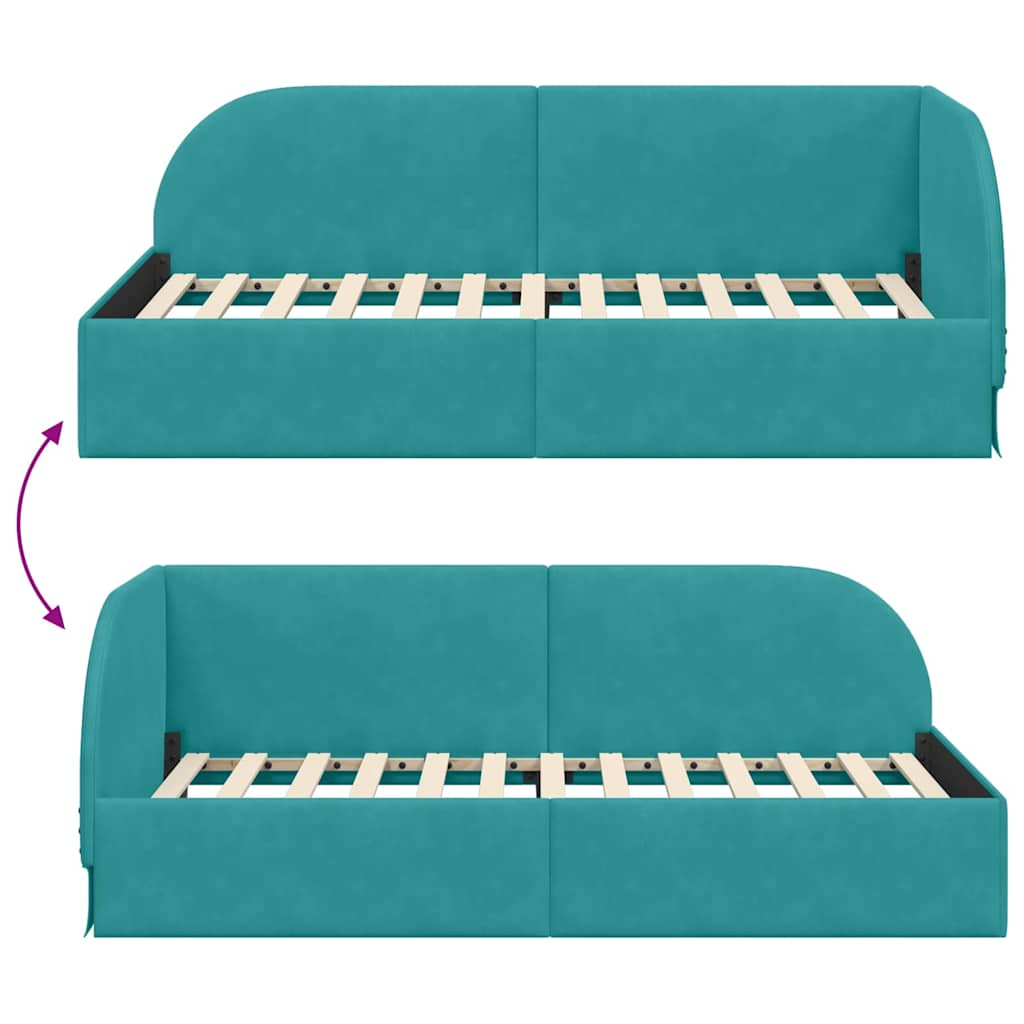 Corner Bed Frame with Headboard Turquoise 100 x 200 cm Velvet