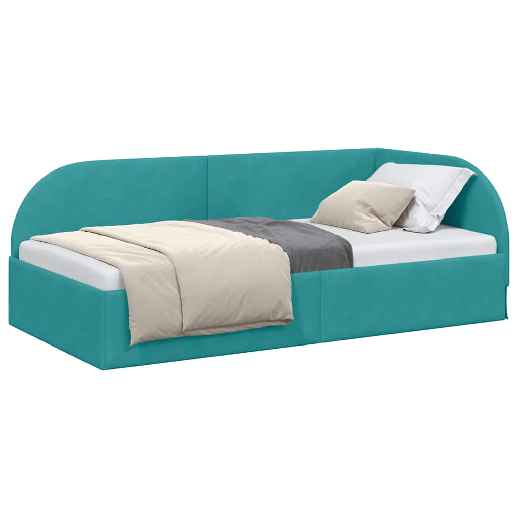 Corner Bed Frame with Headboard Turquoise 100 x 200 cm Velvet