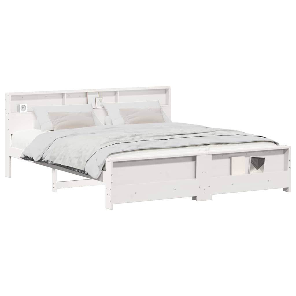 Bed Frame with Headboard White 200 x 200 cm Solid pine wood