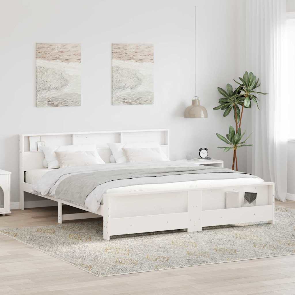Bed Frame with Headboard White 180 x 200 cm Solid pine wood