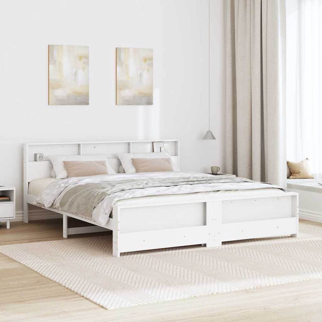 Bed Frame with Headboard White 180 x 200 cm Solid pine wood