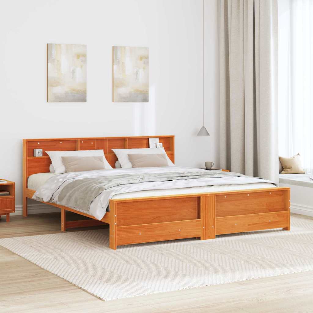 Bed Frame with Headboard Wax brown 180 x 200 cm Solid pine wood