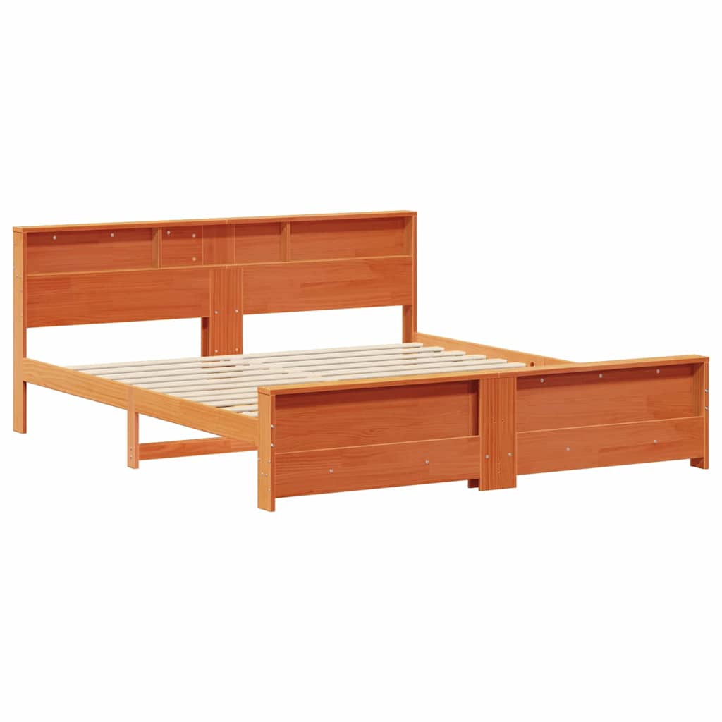 Bed Frame with Headboard Wax brown 180 x 200 cm Solid pine wood