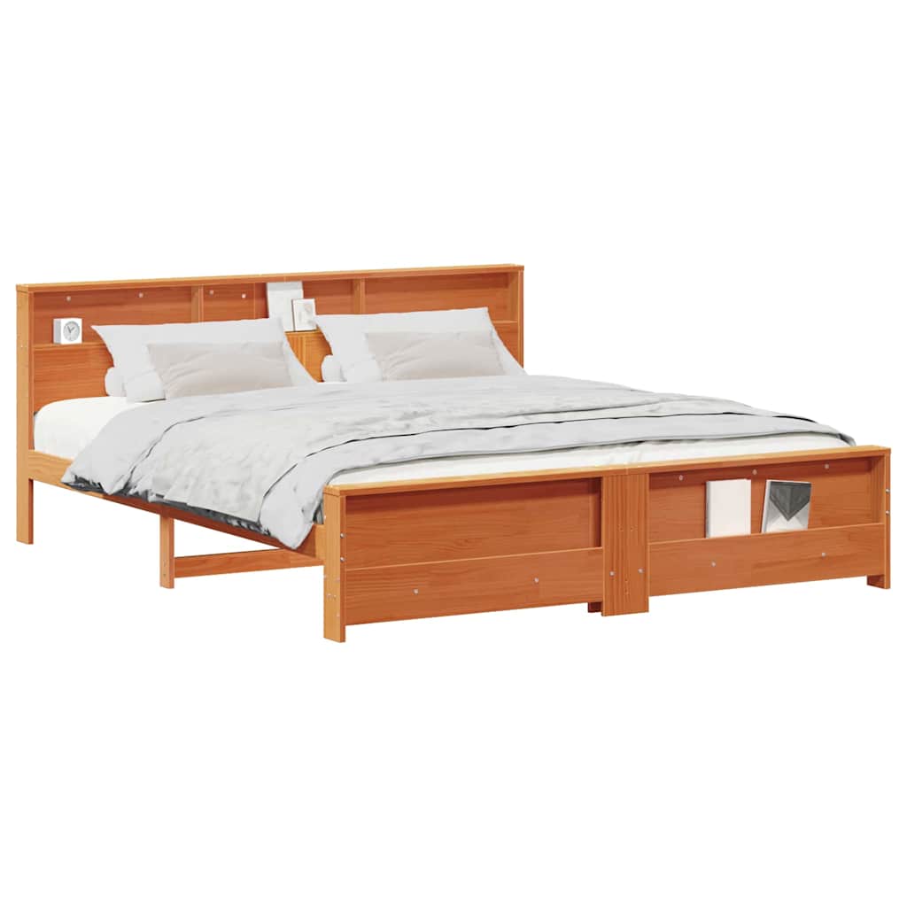 Bed Frame with Headboard Wax brown 180 x 200 cm Solid pine wood
