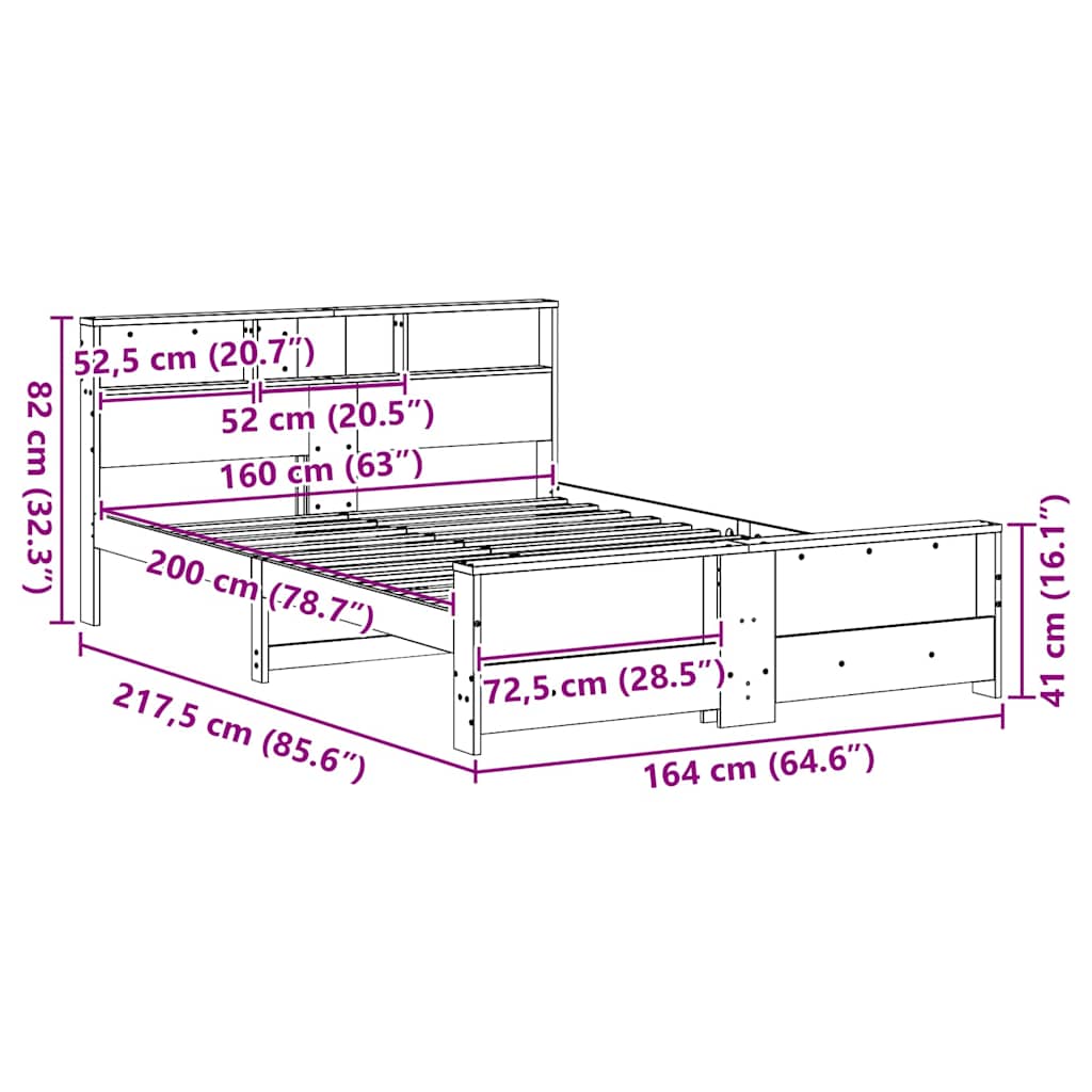 Bed Frame with Headboard White 160 x 200 cm Solid pine wood