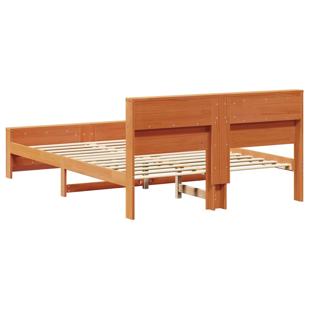 Bed Frame with Headboard Wax brown 160 x 200 cm Solid pine wood