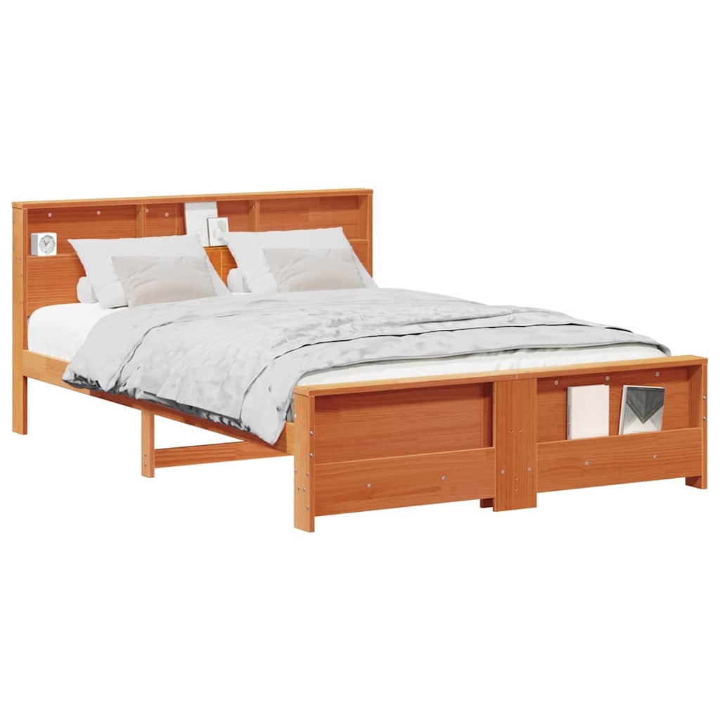 Bed Frame with Headboard Wax brown 160 x 200 cm Solid pine wood