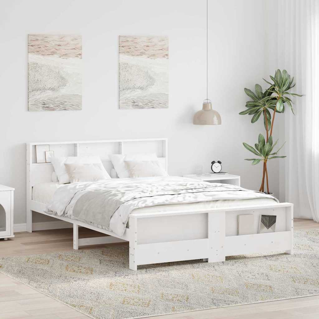 Bed Frame with Headboard White 140 x 200 cm Solid pine wood