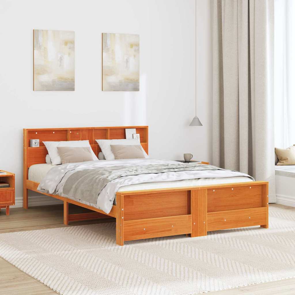 Bed Frame with Headboard Wax brown 140 x 200 cm Solid pine wood