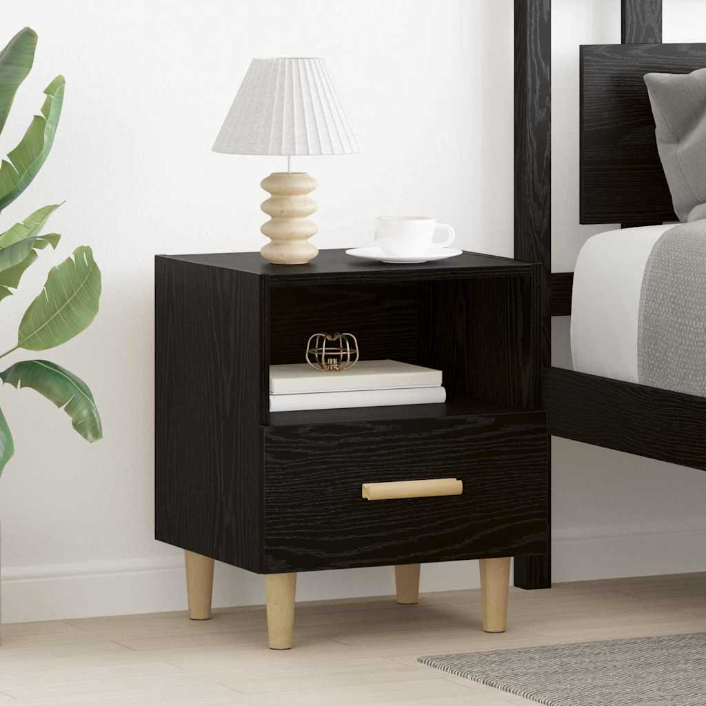 Bedside Cabinet with Drawer 2 pcs Black oak 40 x 35 x 47.5 cm