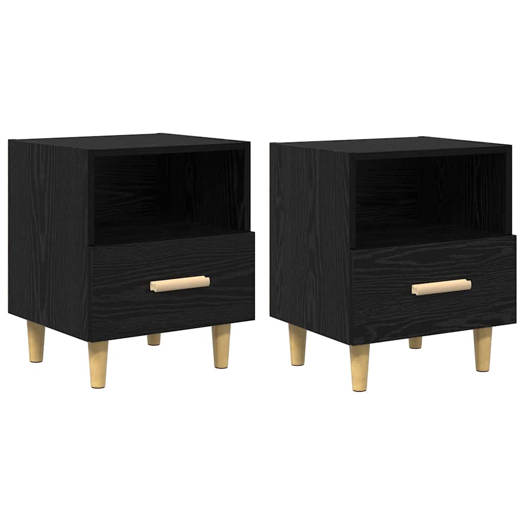 Bedside Cabinet with Drawer 2 pcs Black oak 40 x 35 x 47.5 cm