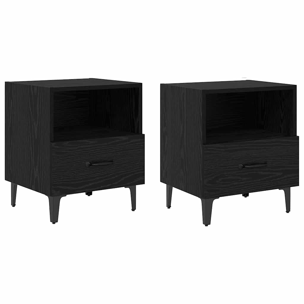 Bedside Cabinet with Drawer 2 pcs Black oak 40 x 35 x 47.5 cm