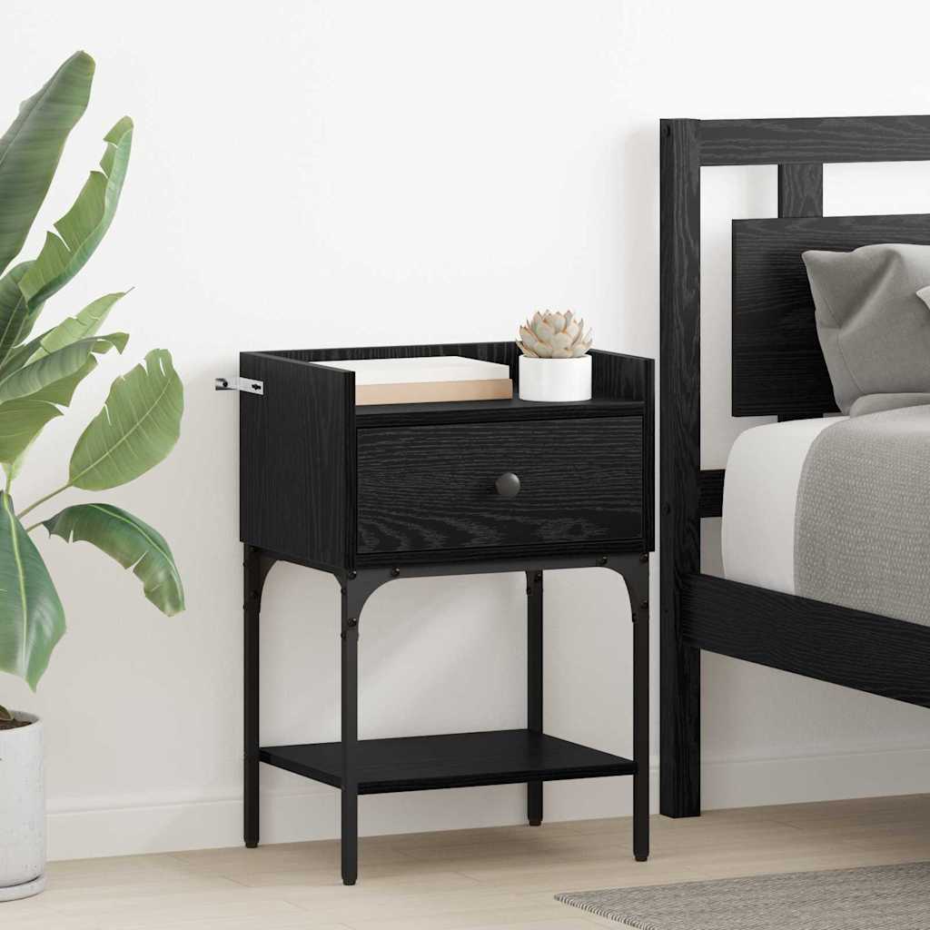 Bedside Table with Drawer Black oak Engineered wood
