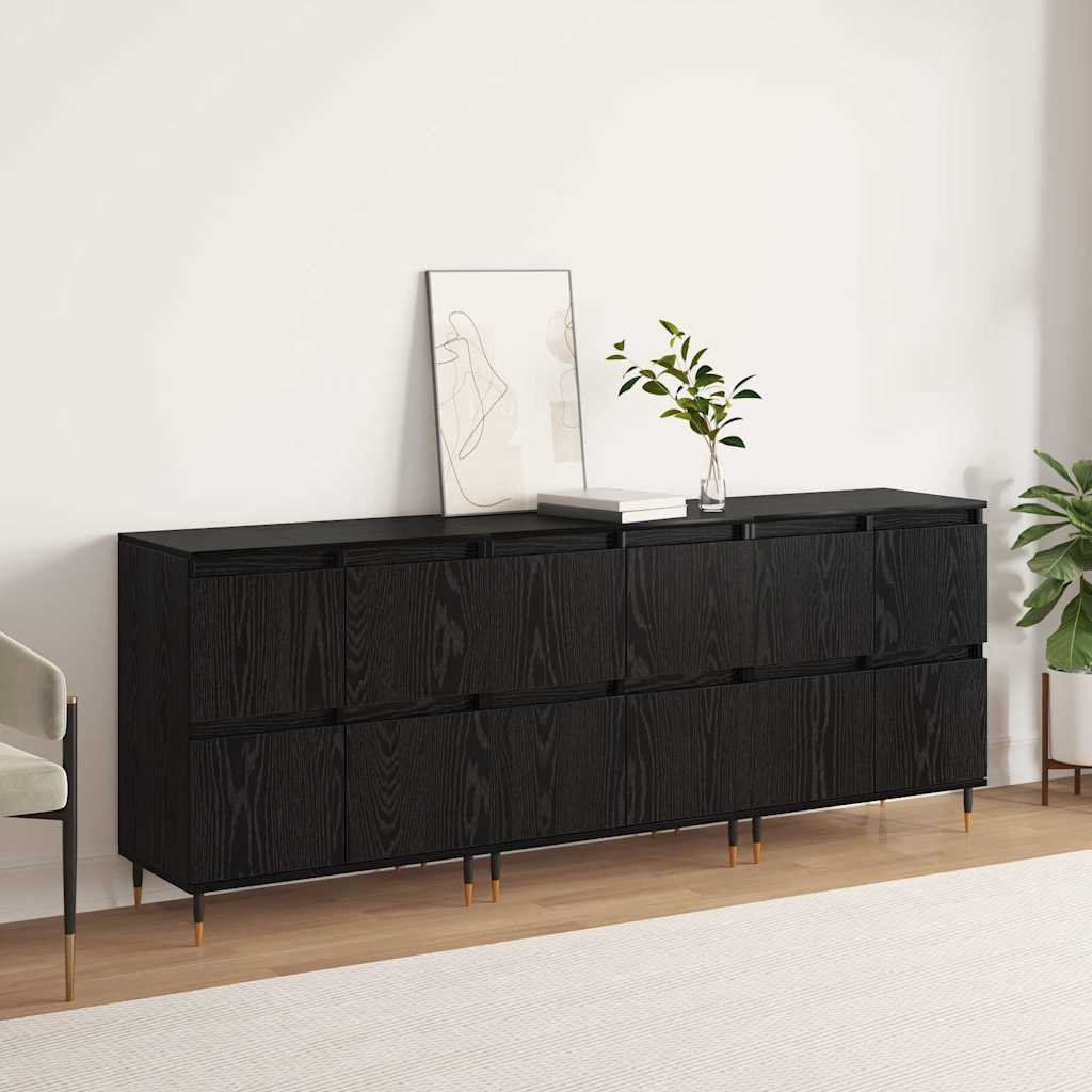Sideboards 3 pcs Black oak 180 x 35 x 70 cm Engineered wood
