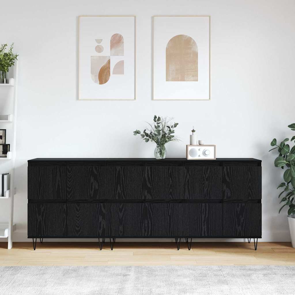 Sideboards 3 pcs Black oak 180 x 35 x 70 cm Engineered wood