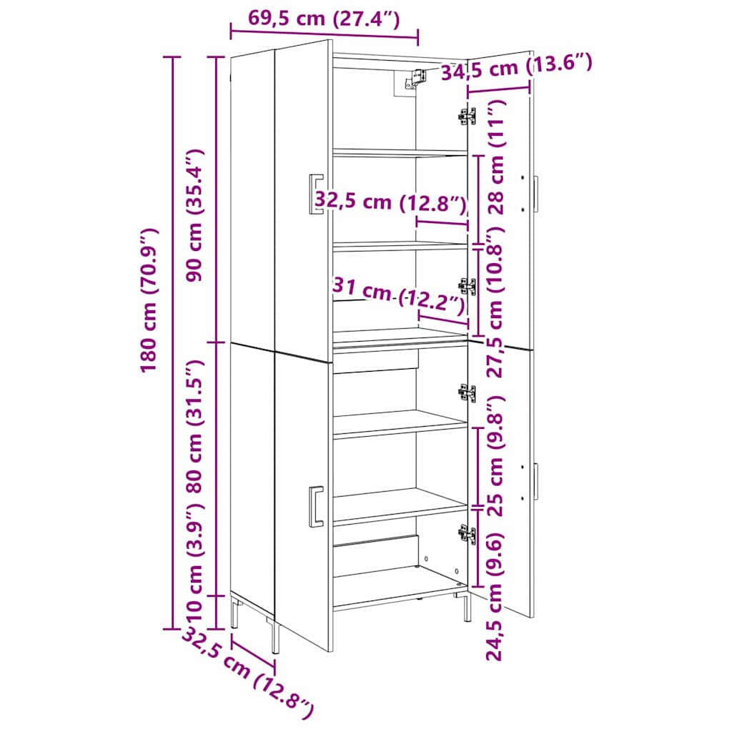 Highboard Black oak 69.5 x 34 x 180 cm Engineered Wood