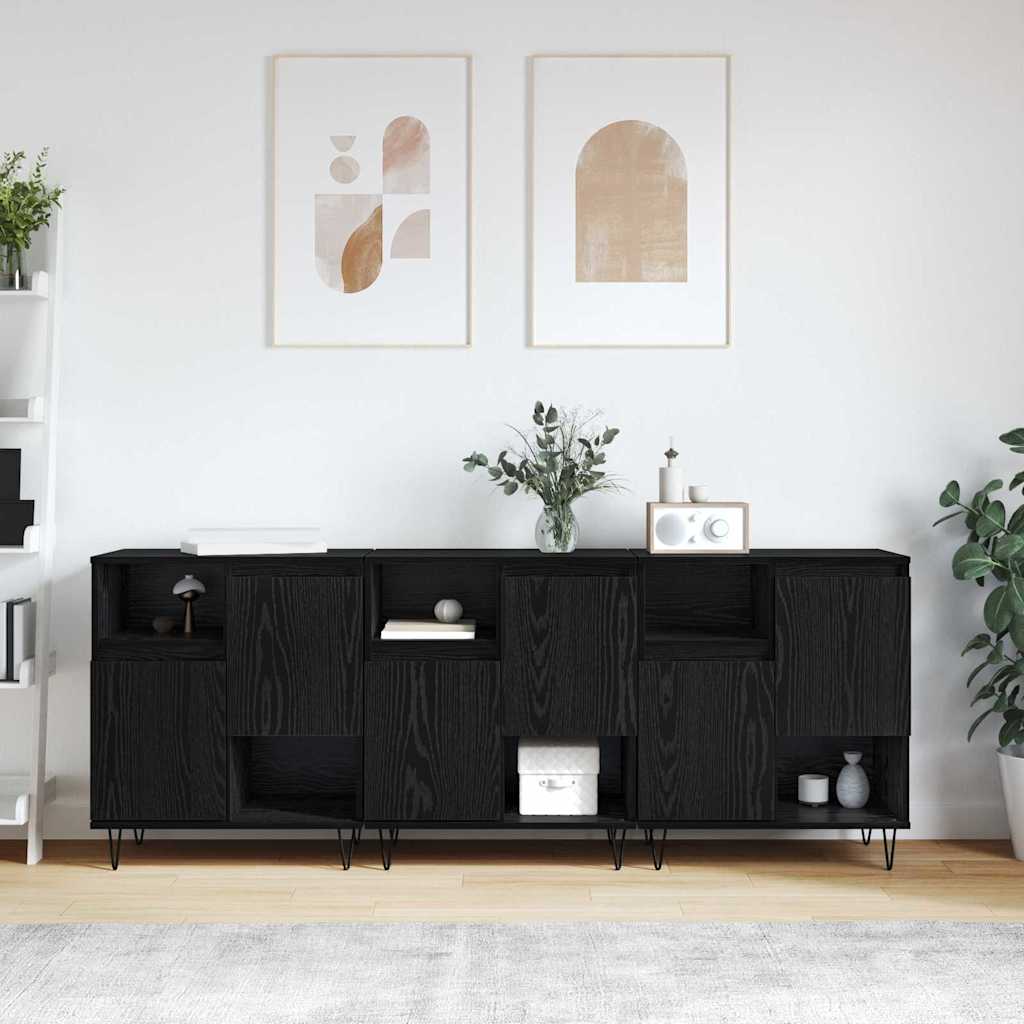 Sideboards 3 pcs Black oak 180 x 35 x 70 cm Engineered wood