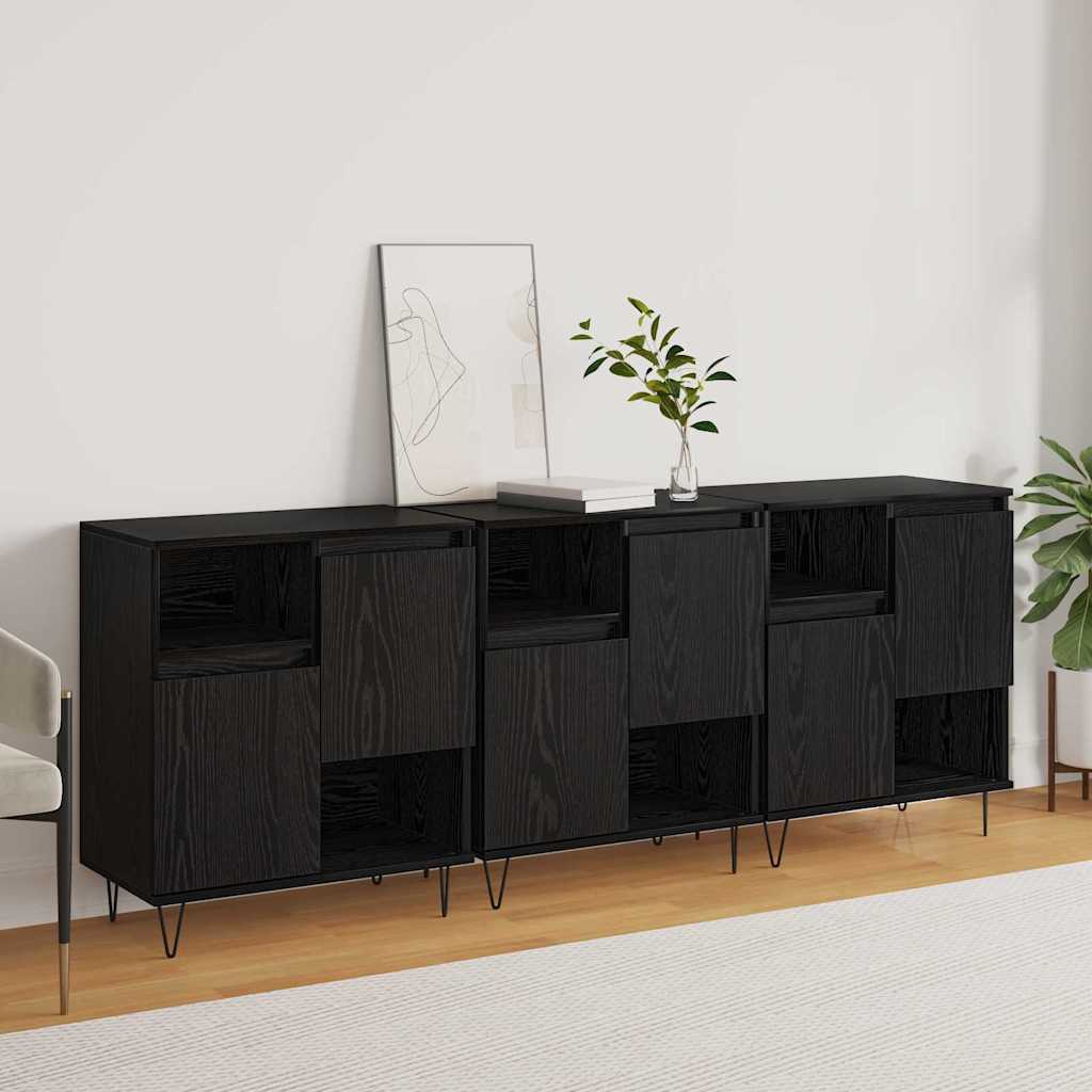 Sideboards 3 pcs Black oak 180 x 35 x 70 cm Engineered wood