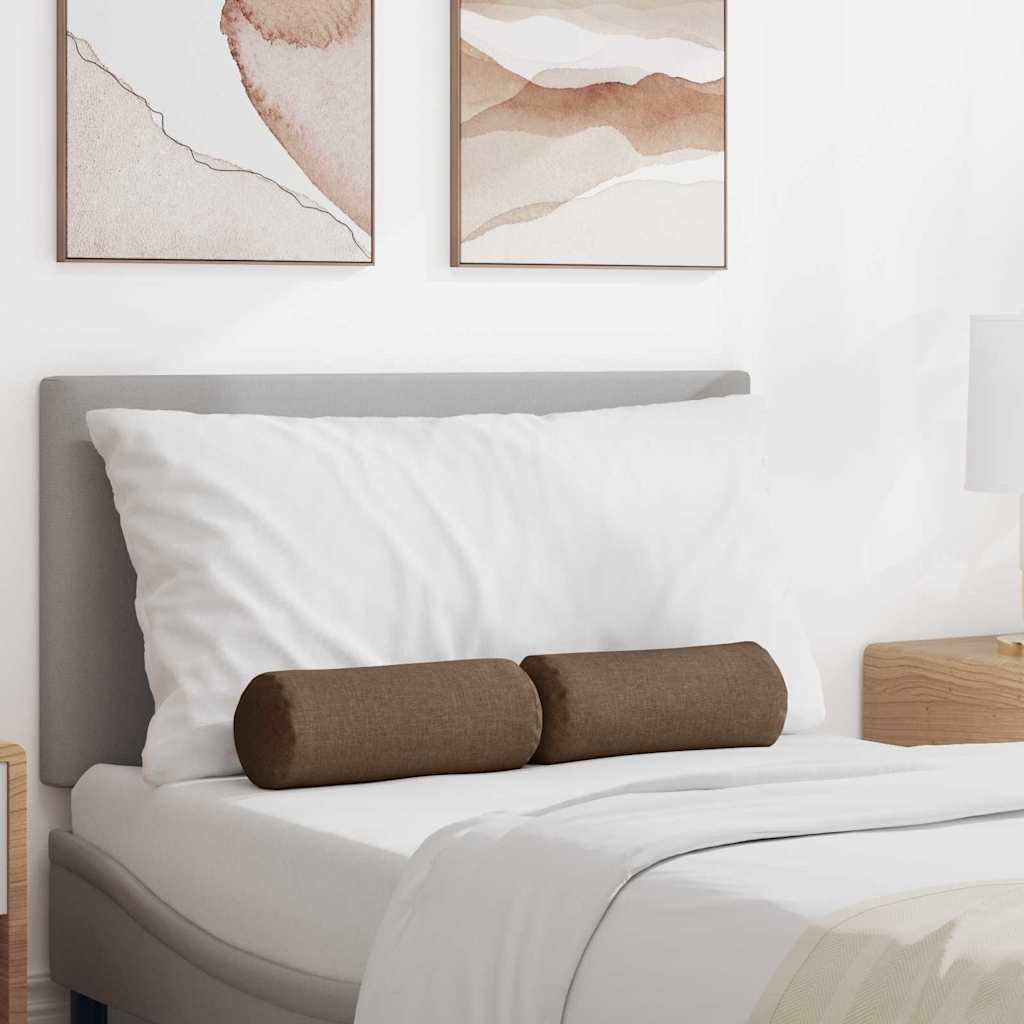 Bolster Pillows 2 pcs Brown Ø 15 x 40 cm Fabric