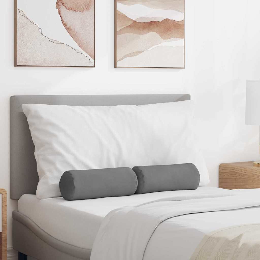 Bolster Pillows 2 pcs Dark Grey Ø 15 x 40 cm Microfibre Fabric