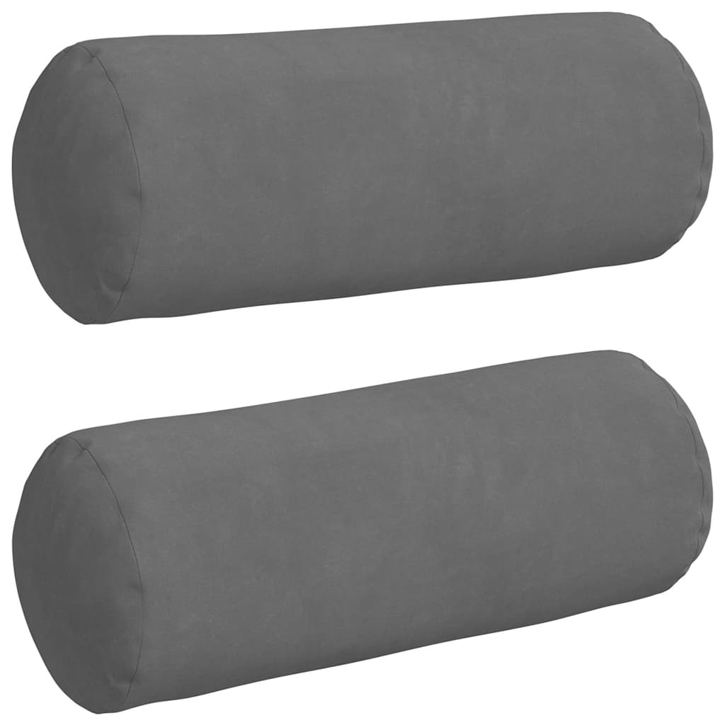 Bolster Pillows 2 pcs Dark Grey Ø 15 x 40 cm Microfibre Fabric