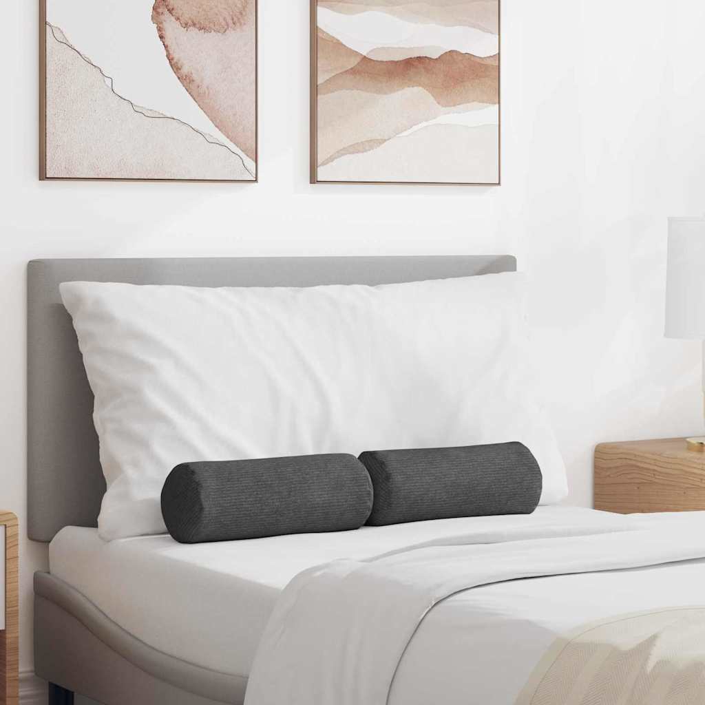 Bolster Pillows 2 pcs Dark Grey Ø 15 x 40 cm Corduroy Fabric