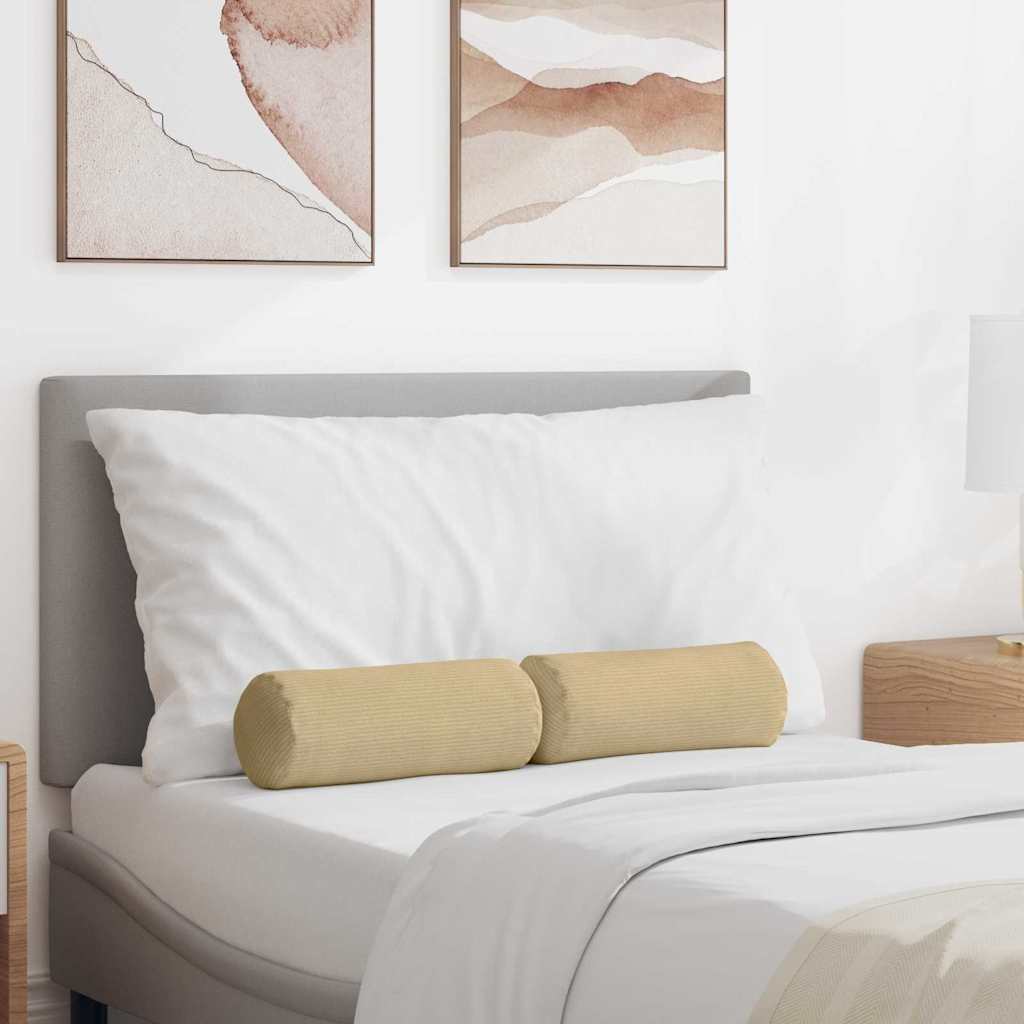 Bolster Pillows 2 pcs Grey Green Ø 15 x 40 cm Corduroy Fabric