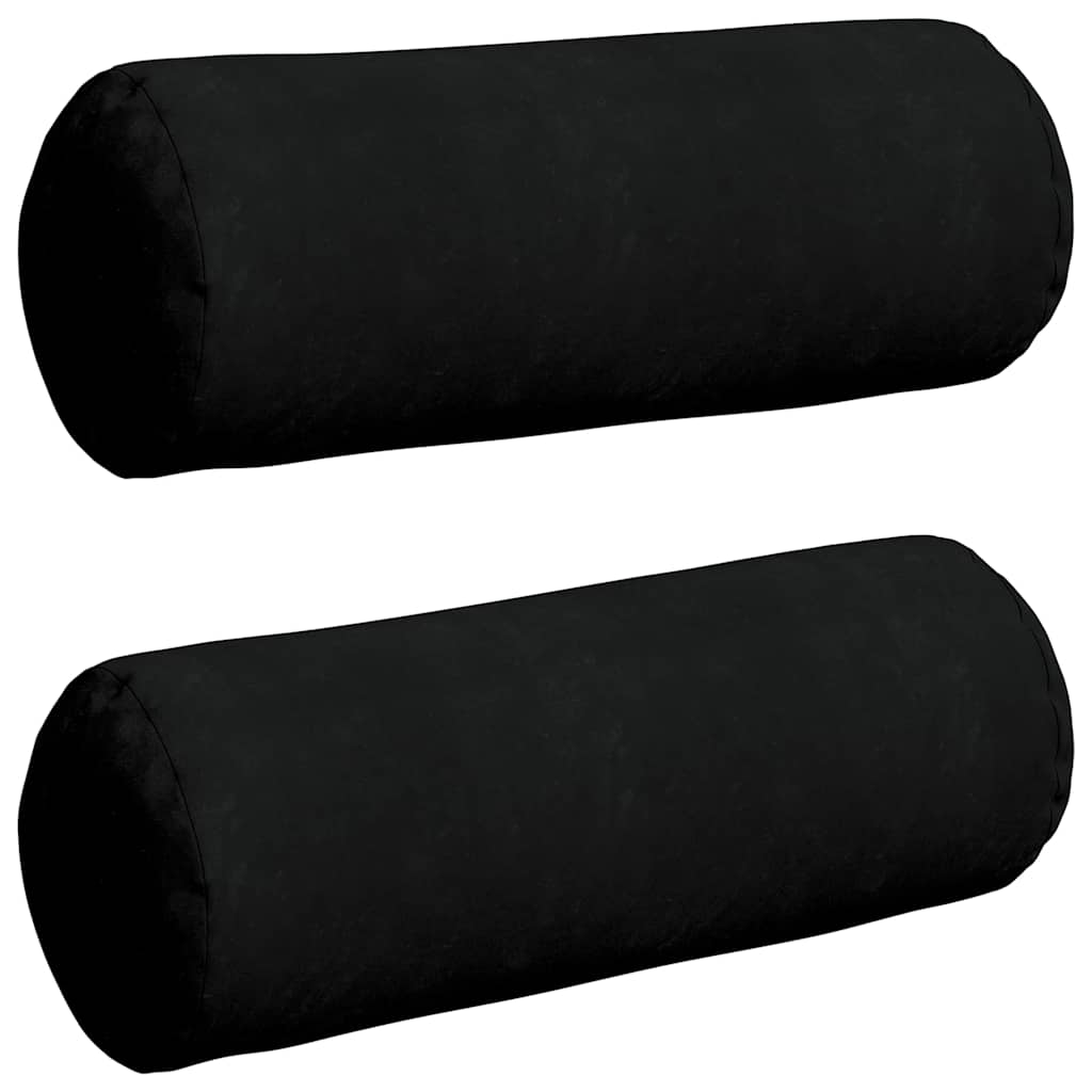 Bolster Pillows 2 pcs Black Ø 25 x 70 cm Microfibre Fabric