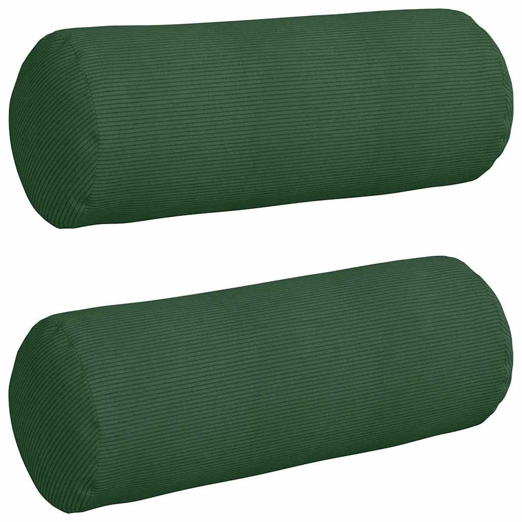 Bolster Pillows 2 pcs Dark Green Ø 25 x 70 cm Corduroy Fabric