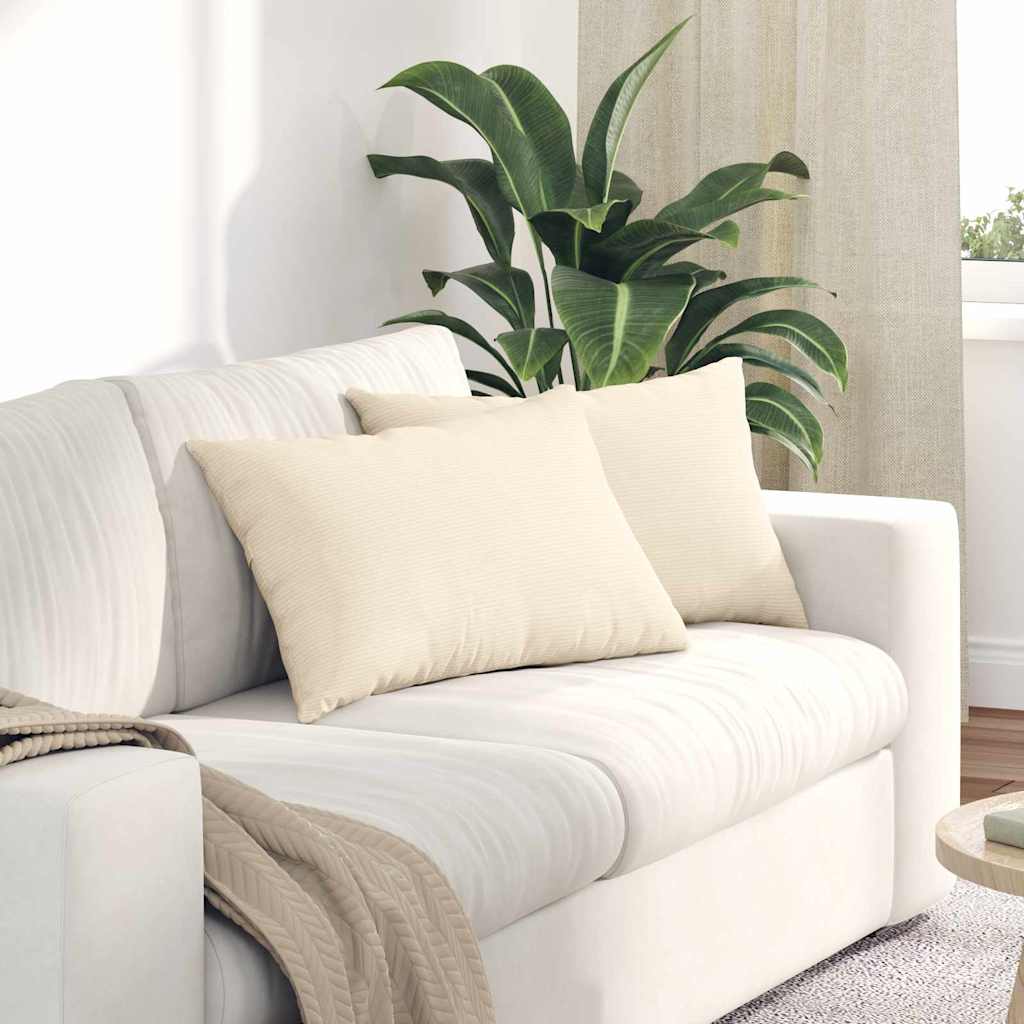 Sofa Pillows 2 pcs Cream 60 x 40 cm Corduroy Fabric