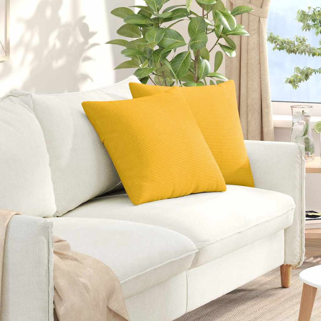 Sofa Pillows 2 pcs Light Yellow 50 x 50 cm Corduroy Fabric